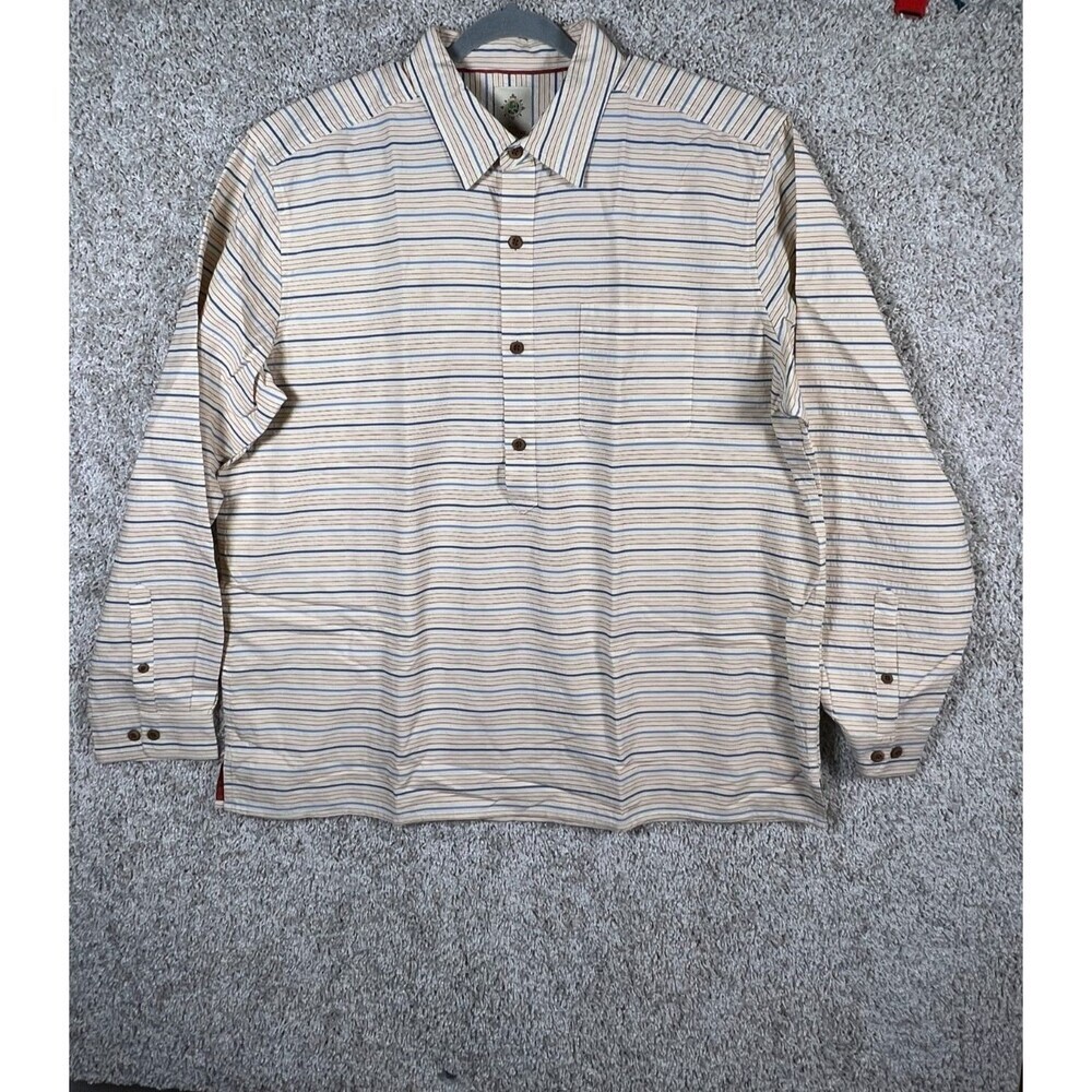 The Territory Ahead Shirt Mens Henley Pullover Striped Cream Long Sleeve SIZE XL